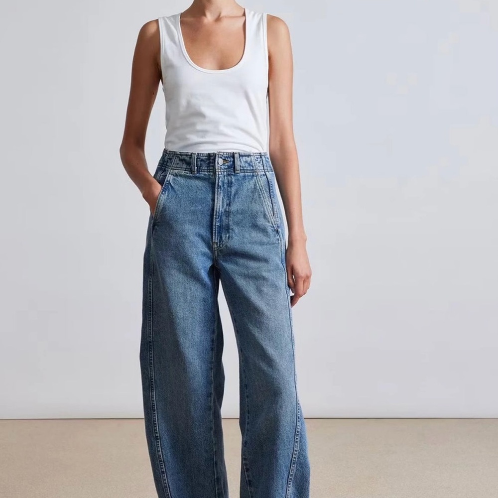 Apiece Apart Wide-Leg Flare Jeans in Medium Blue